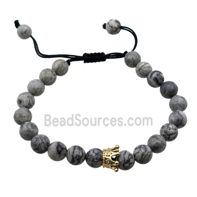 gray Picture Jasper Bracelet, adjustable