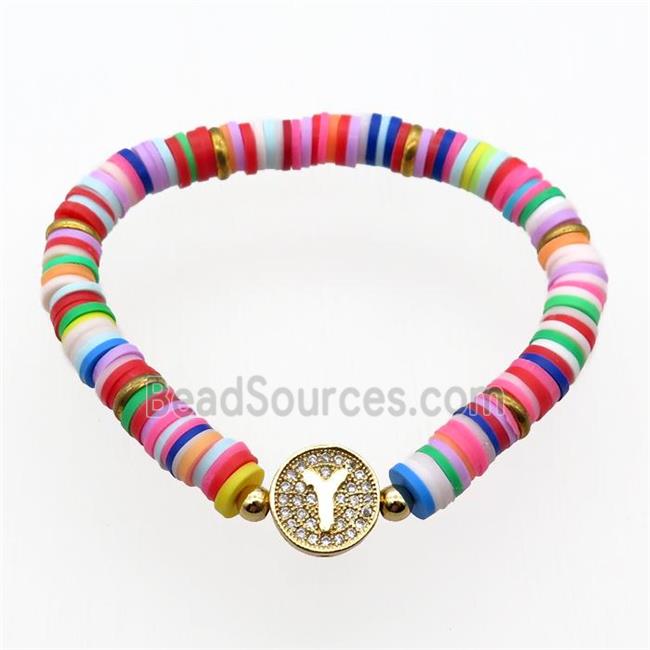 Polymer Clay Bracelets with letter bead, stretchy