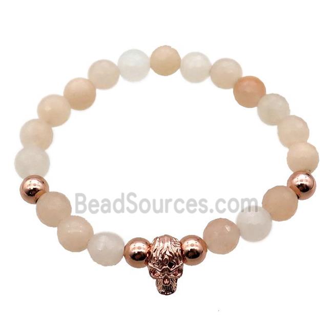 pink Aventurine Bracelet with skull, stretchy