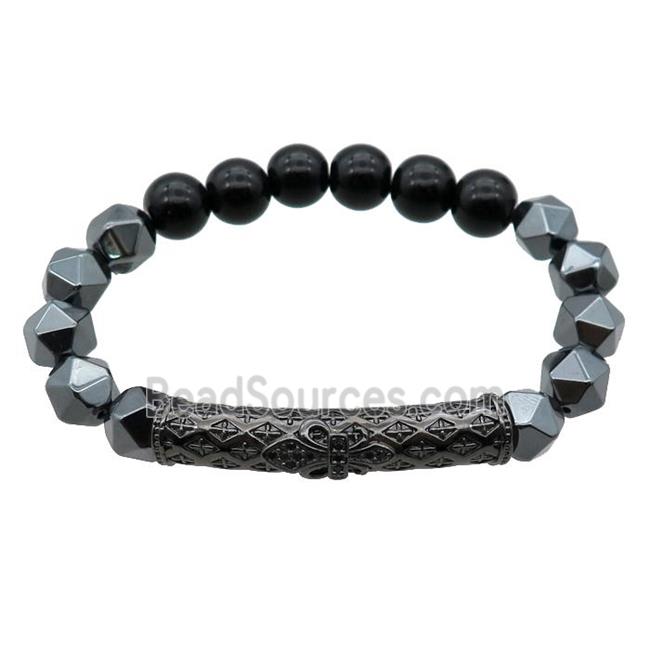 black Onyx agate and hematite bracelet, stretchy