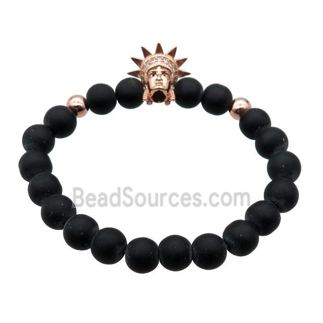 black matte Onyx Agate Bracelet with goddess, stretchy