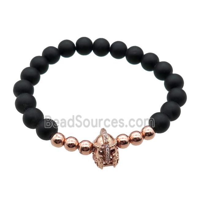 black matte Onyx Agate Bracelet with helmet, stretchy