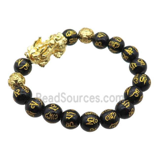 black Onyx Agate Bracelet with sutra, pixiu, stretchy