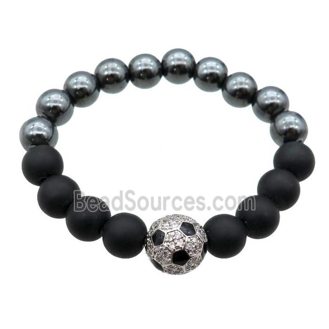 black Hematite and onyx Bracelets with football, stretchy