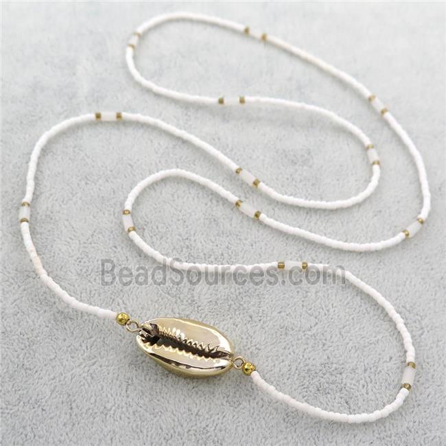 white Glass Seed Beaded Necklace