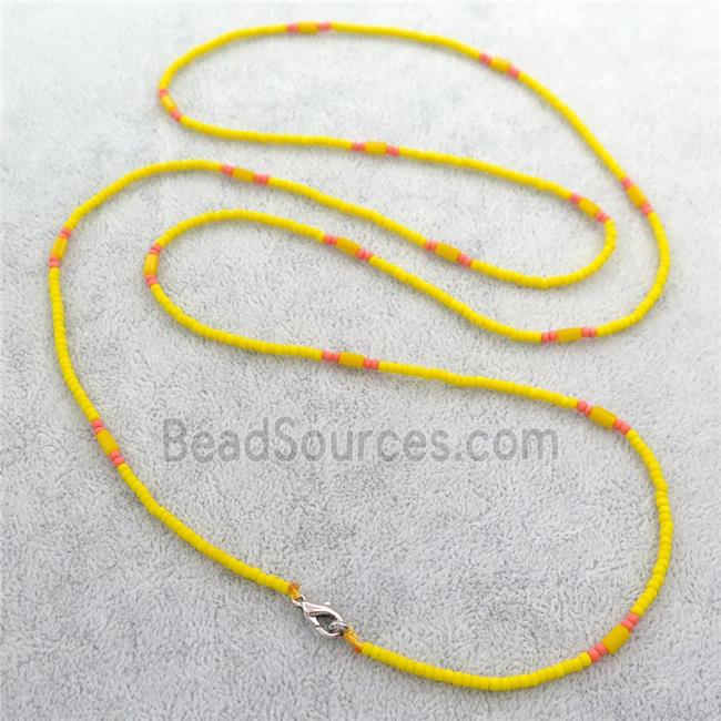 yellow Glass Seed Beaded Necklace