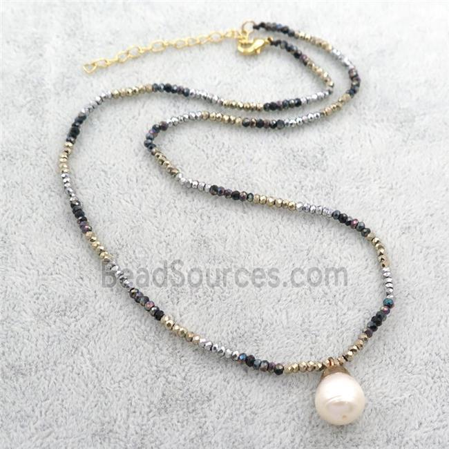 Hematite Necklace with pearl, multicolor