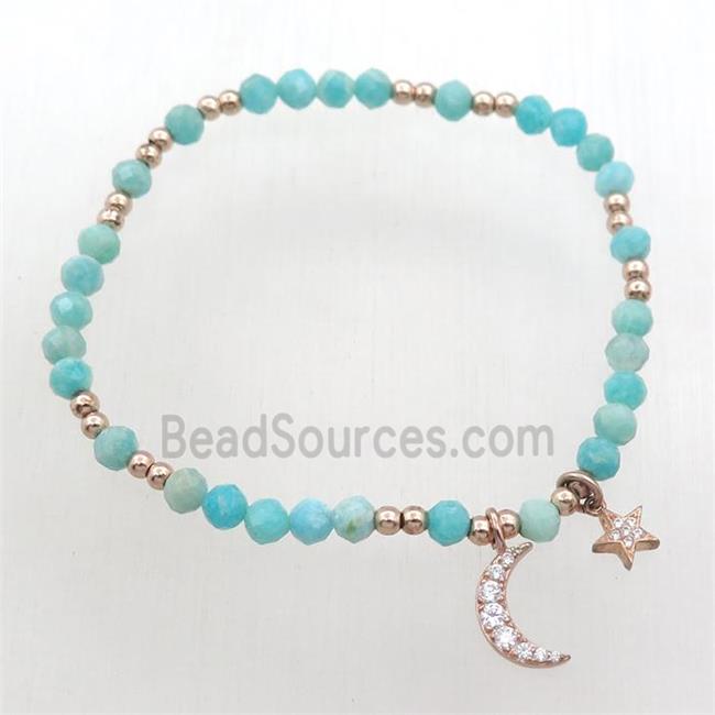 Amazonite Bracelet with star moon, stretchy