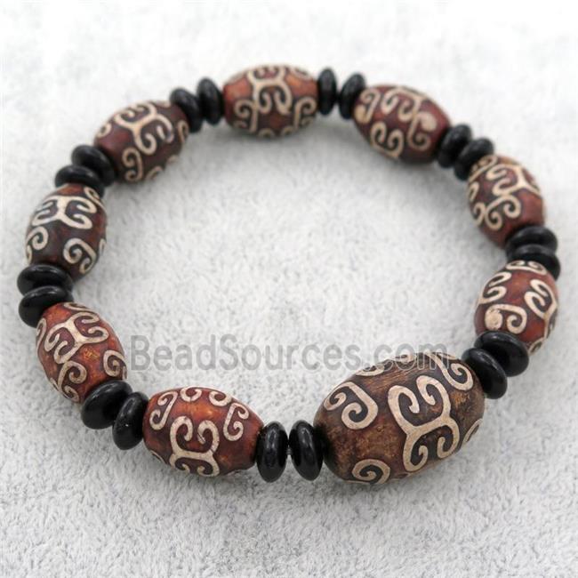 Dzi Agate Beaded Bracelet, stretchy