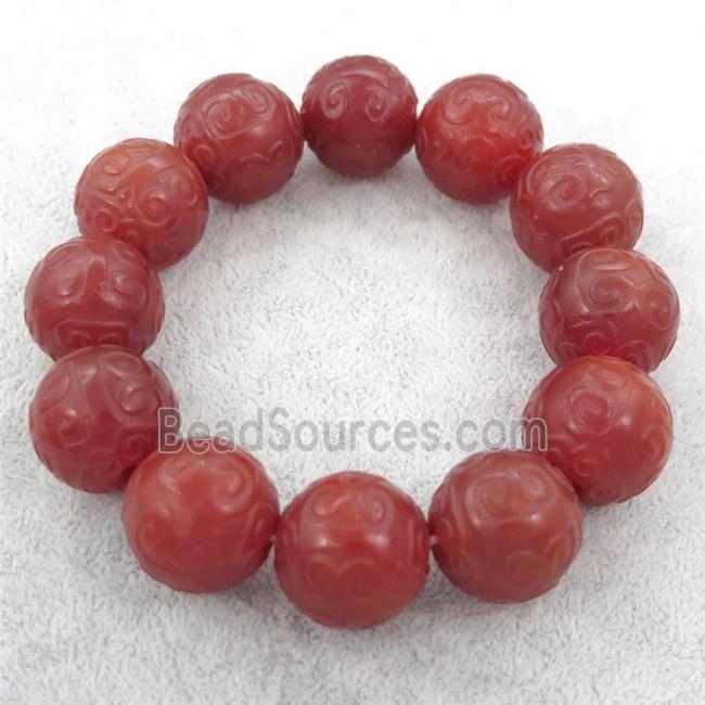 red carnelian agate beaded bracelet, stretchy