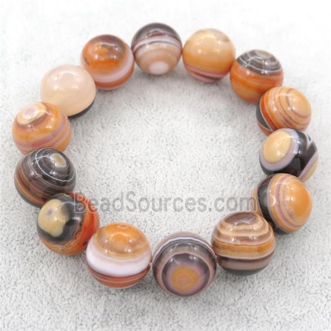 orange striped agate beaded bracelet, stretchy