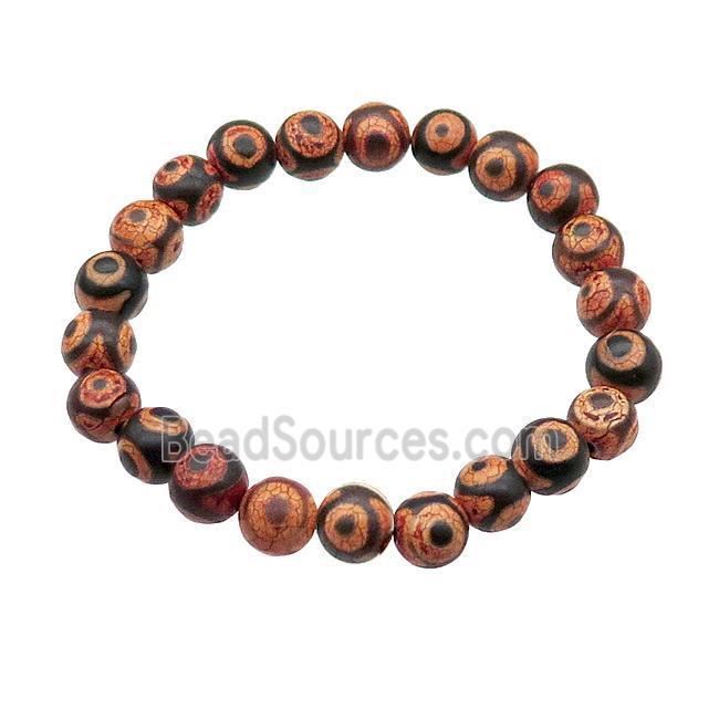 orange stretchy Tibetan Agate Bracelet Evil Eye round