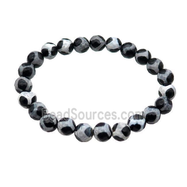 stretchy black Tibetan Agate Bracelet football faceted round