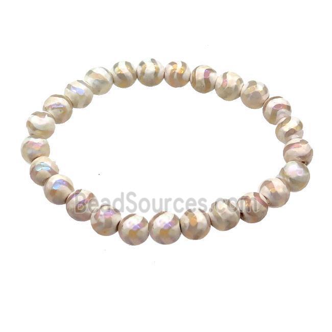 stretchy white Tibetan Agate Bracelet AB-color faceted round