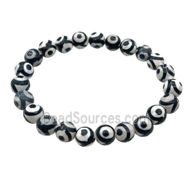 black stretchy Tibetan Agate bracelet Evil Eye faceted round