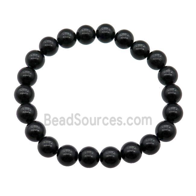 Natural Black Tourmaline Bracelet Stretchy Round