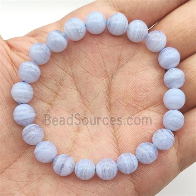 Blue Lace Agate Bracelet Stretchy Round