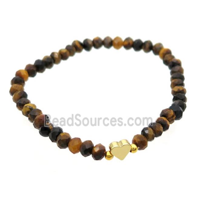 Tiger Eye Stone Bracelet Rondelle Stretchy Heart