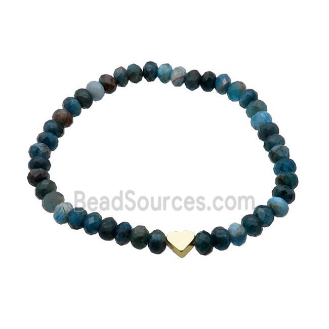 Blue Apatite Bracelet Stretchy Heart Faceted Rondelle