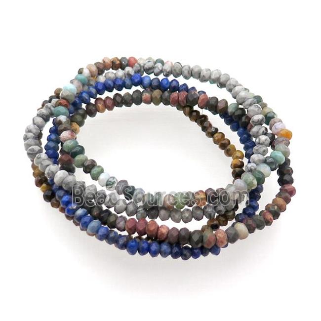 Mix Gemstone Bracelet Stretchy Faceted Rondelle