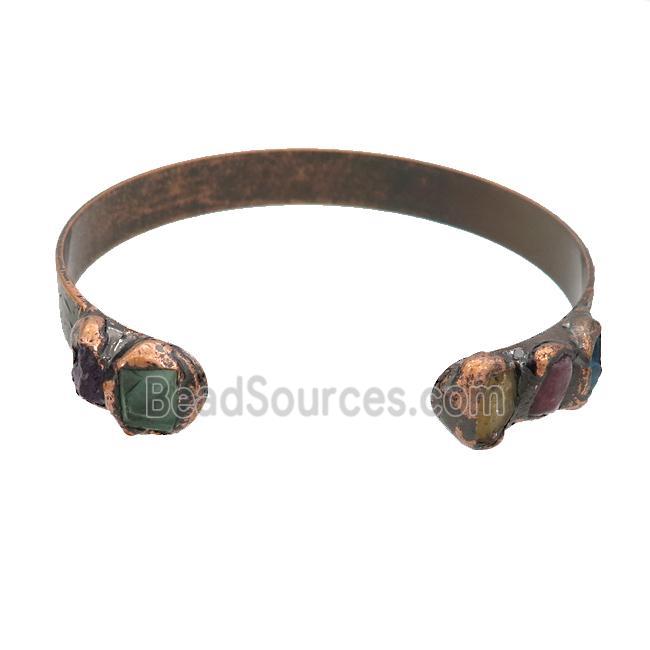 Copper Bangle Pave Gemstone Antique Red