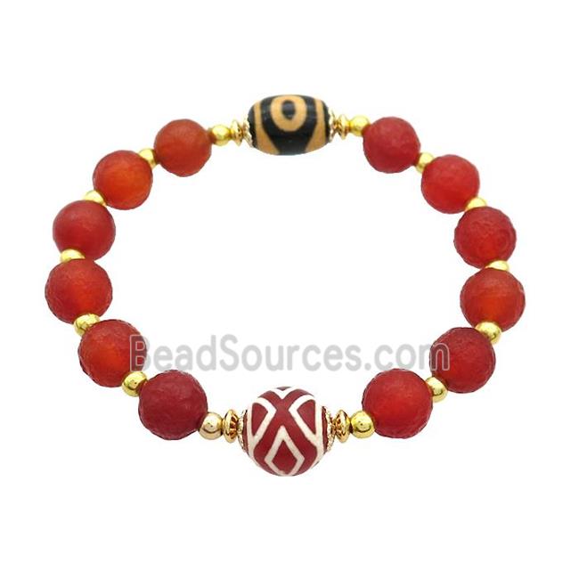 Tibetan Agate Bracelets Red Stretchy