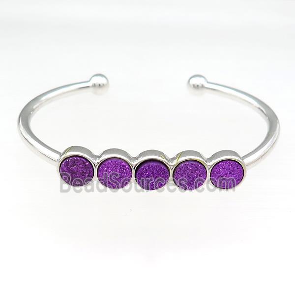 Copper Bangle Pave Purple Quartz Druzy Platinum Plated