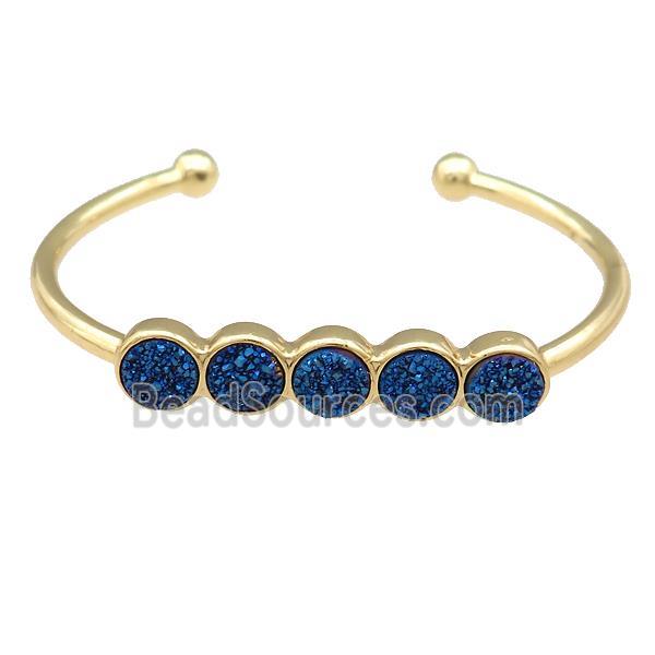 Copper Bangle Pave Blue Quartz Druzy Gold Plated