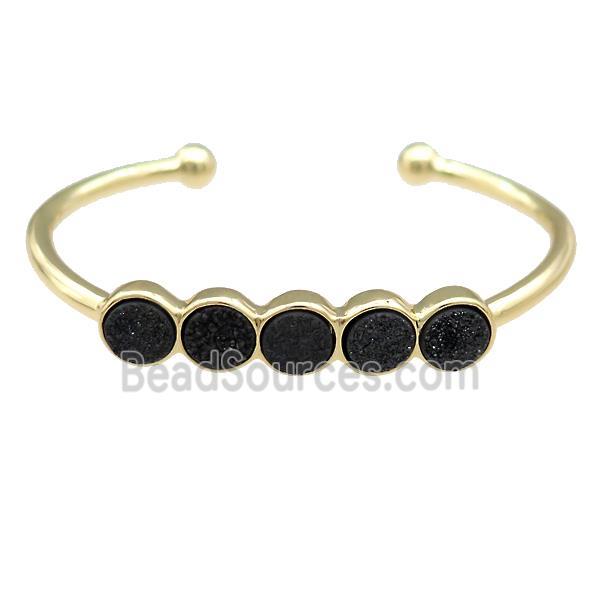 Copper Bangle Pave Black Quartz Druzy Gold Plated