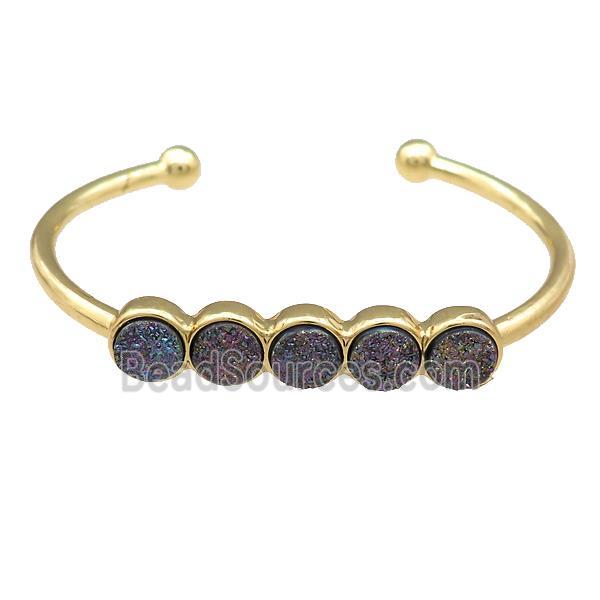 Copper Bangle Pave Rainbow Quartz Druzy Gold Plated