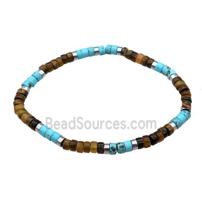 Blue Magnesite Turquoise Bracelet Tiger Eye Stretchy