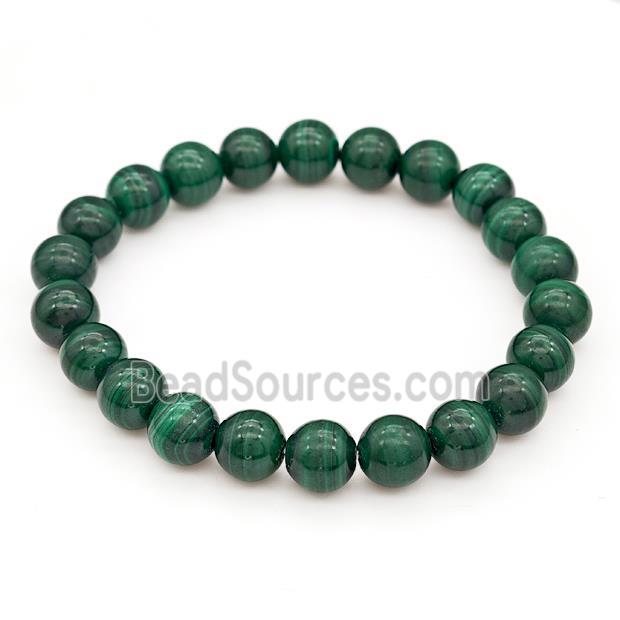 Natural Malachite Bracelets Green Smooth Round Stretchy