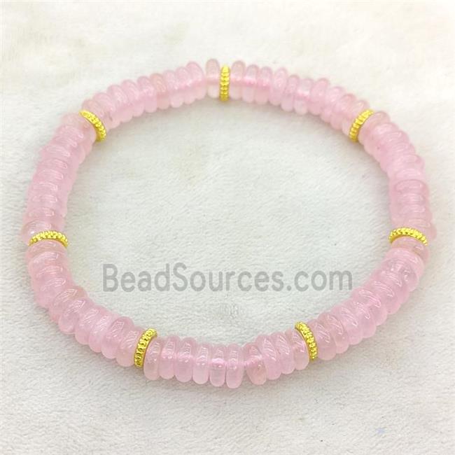 Natural Pink Rose Quartz Heishi Bracelet Stretchy