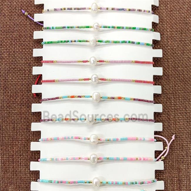 Seed Glass Bracelets With Pearl Stretchy Mixed