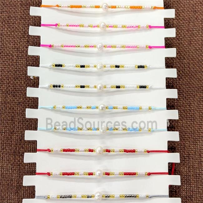 Seed Glass Bracelets With Pearl Stretchy Mixed