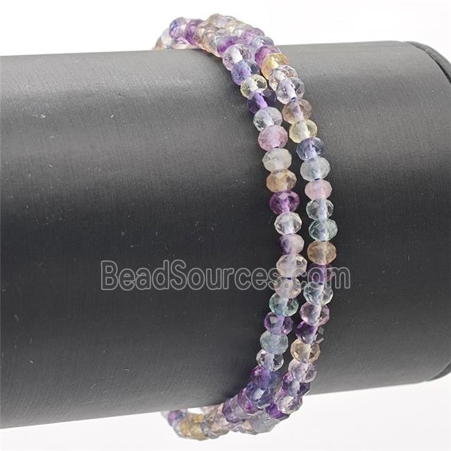 Natural Fluorite Bracelet Multicolor Faceted Rondelle Stretchy