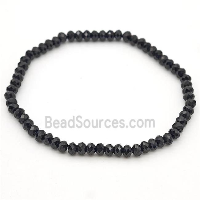 Natural Black Spinel Bracelet Faceted Rondelle Stretchy