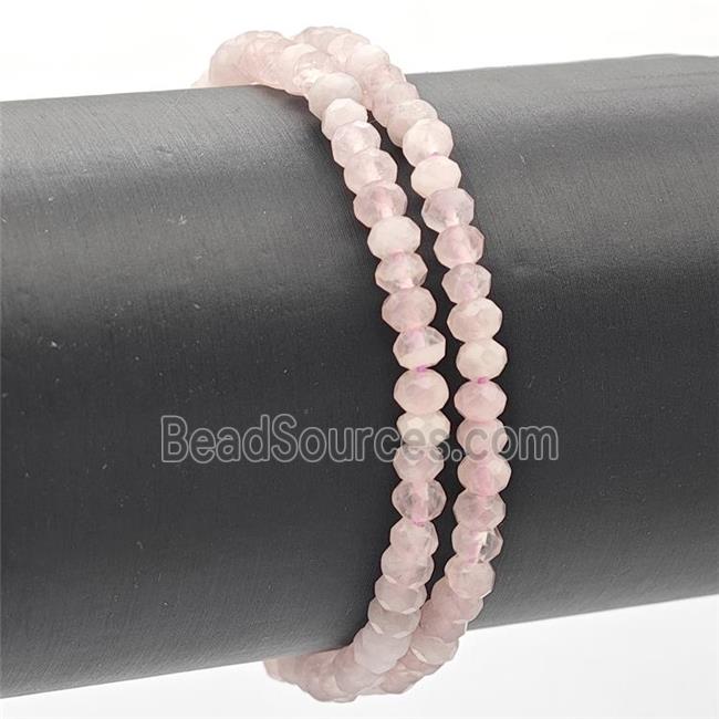 Natural Pink Rose Quartz Bracelet Faceted Rondelle Stretchy