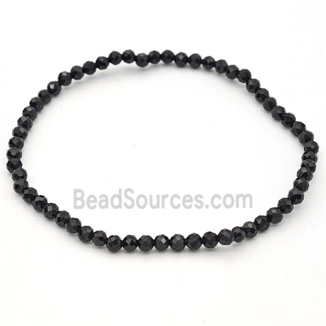 Natural Black Spinel Bracelet Faceted Round Stretchy