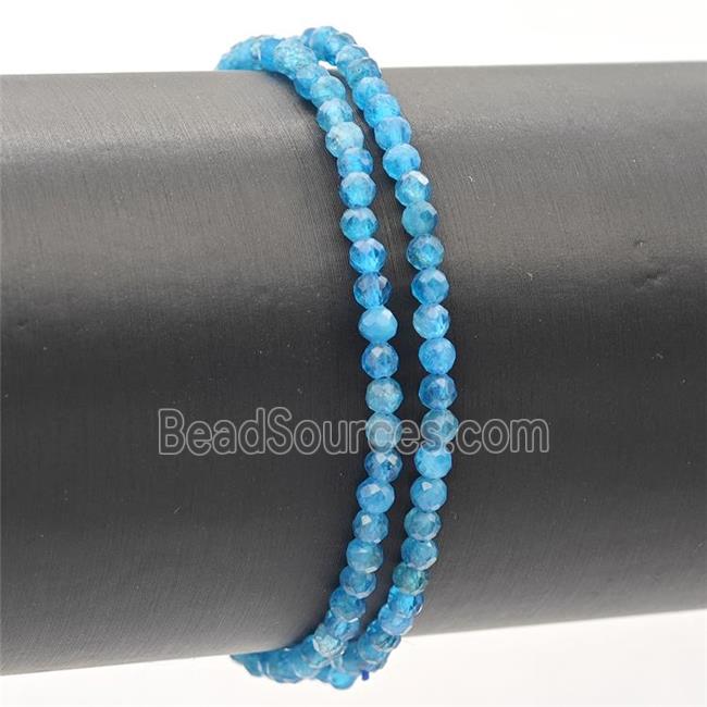 Natural Blue Apatite Bracelet Faceted Round Stretchy