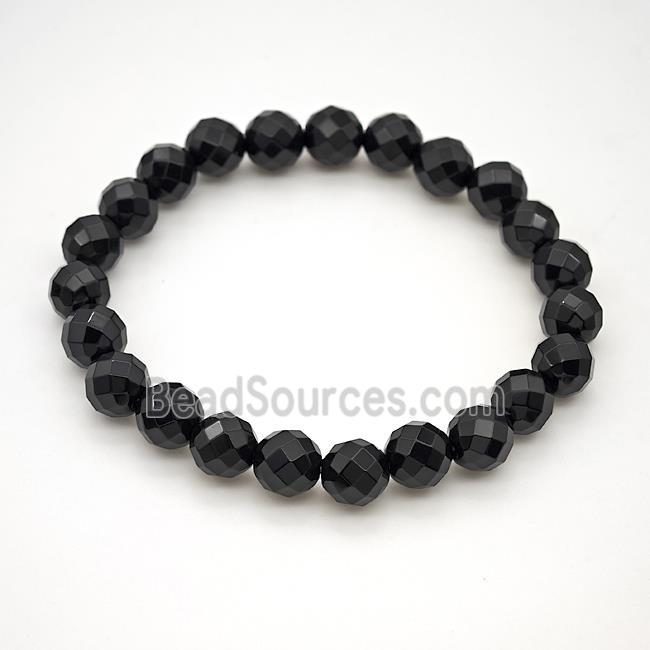 Black Agate Bracelet, Faceted Round