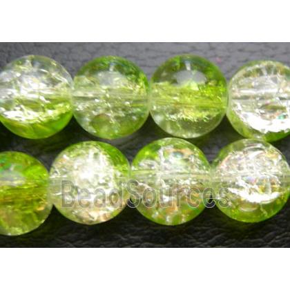 Round Crackle Glass Beads, Olive