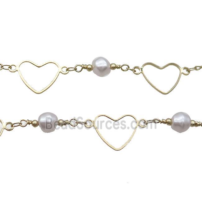 Copper Chain With Pearlized Plastic Heart Gold Plated