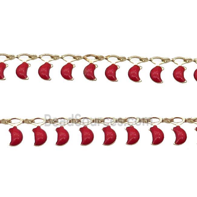 Copper Chain Red Enamel Moon Gold Plated