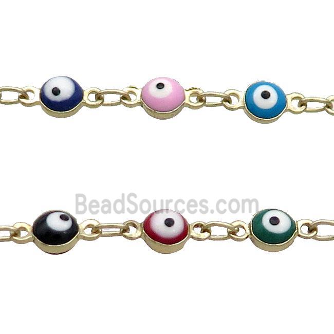 Copper Chain Multicolor Enamel Evil Eye Gold Plated