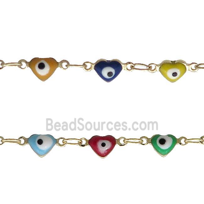 Copper Chain Multicolor Enamel Evil Eye Heart Gold Plated 