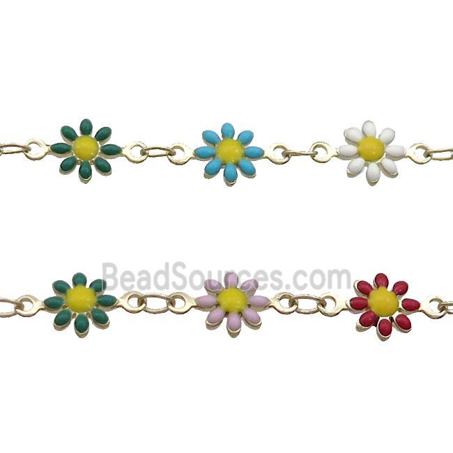 Copper Chain Multicolor Enamel Daisy Flower Gold Plated