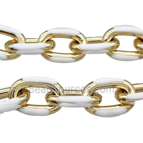 Aluminium Rolo Chain White Enamel Gold Plated