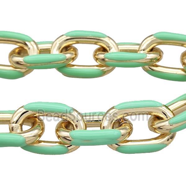 Aluminium Rolo Chain Mint Green Enamel Gold Plated