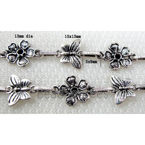 Antique Silver Alloy Chain, Flower, Butterfly